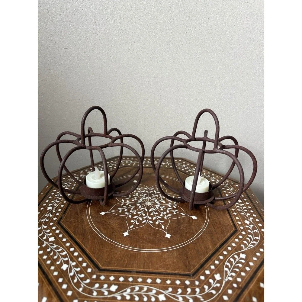 Rustic Metal Pumpkin Tea Light Holders